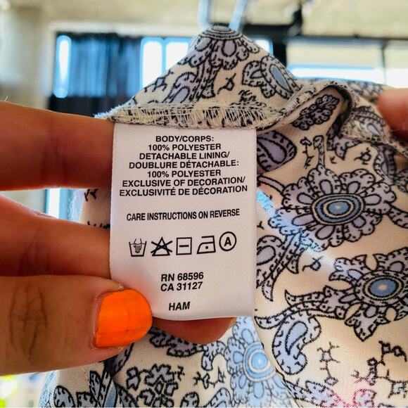 DKNY Blue Cream Gold Sequins Paisley Print Short Sleeve Mini Dress Tunic XS - Picture 8 of 8